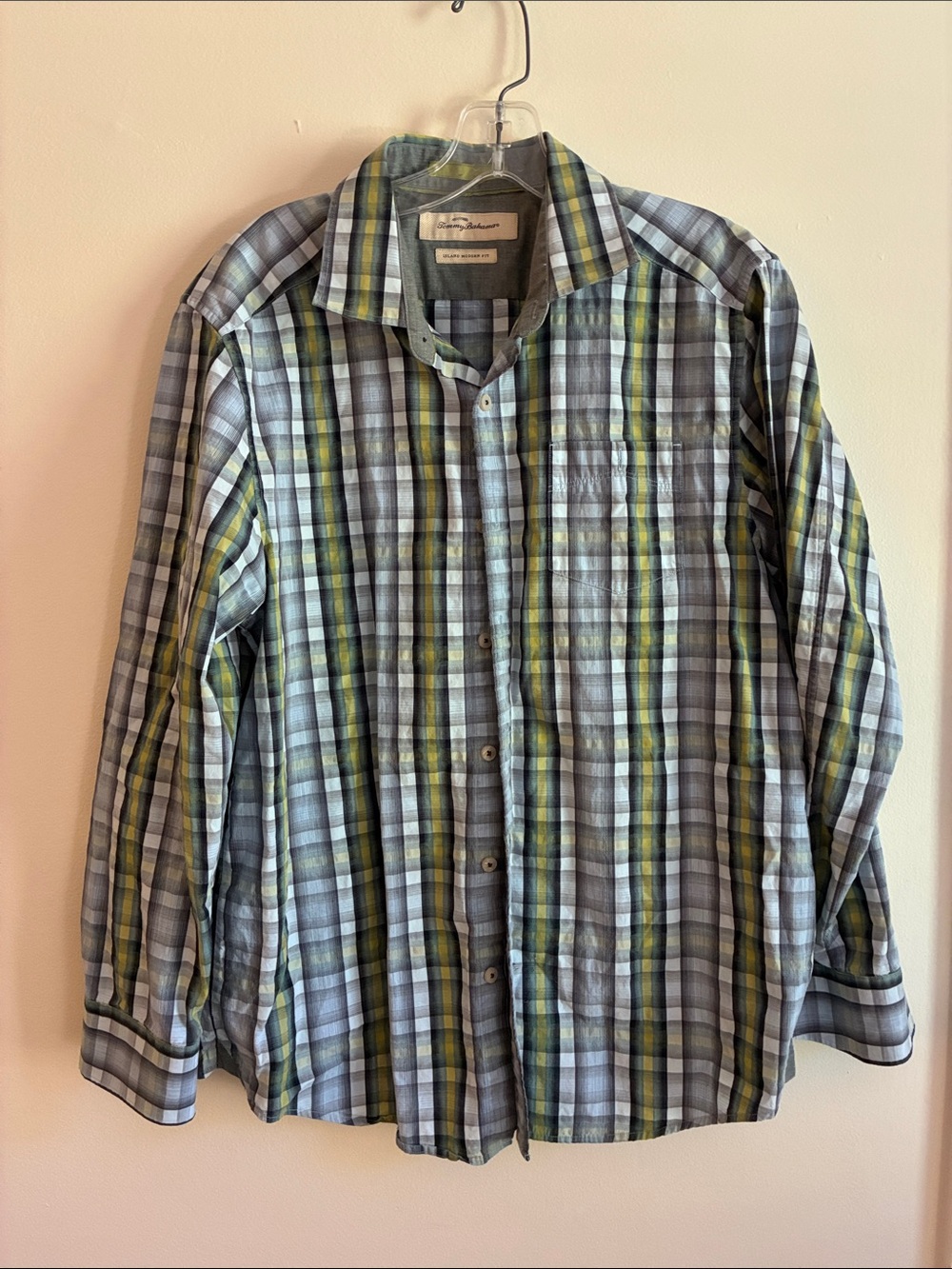 Tommy Bahama Blue, Gray & Green Plaid Button-Down Shirt